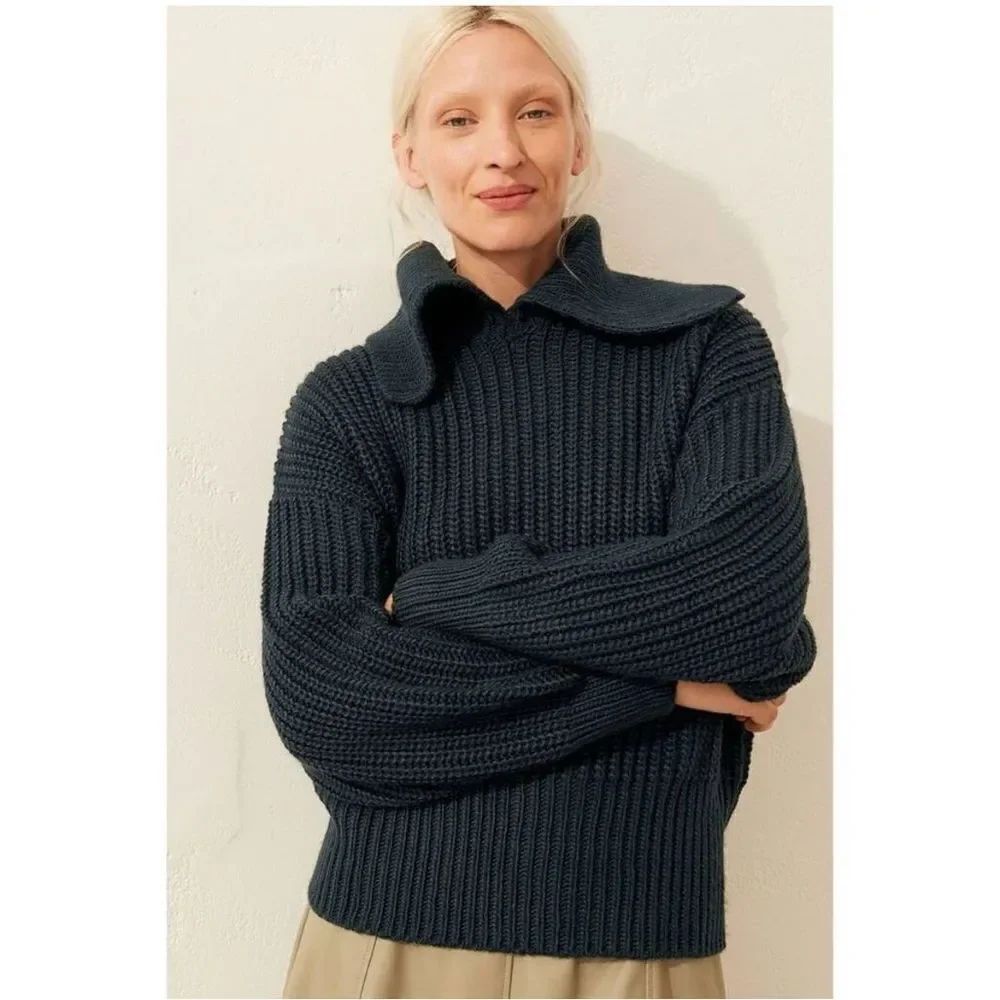 ✨H&M Hunter Green Dark Green Collared Rib-knit Sz Small Sweater✨